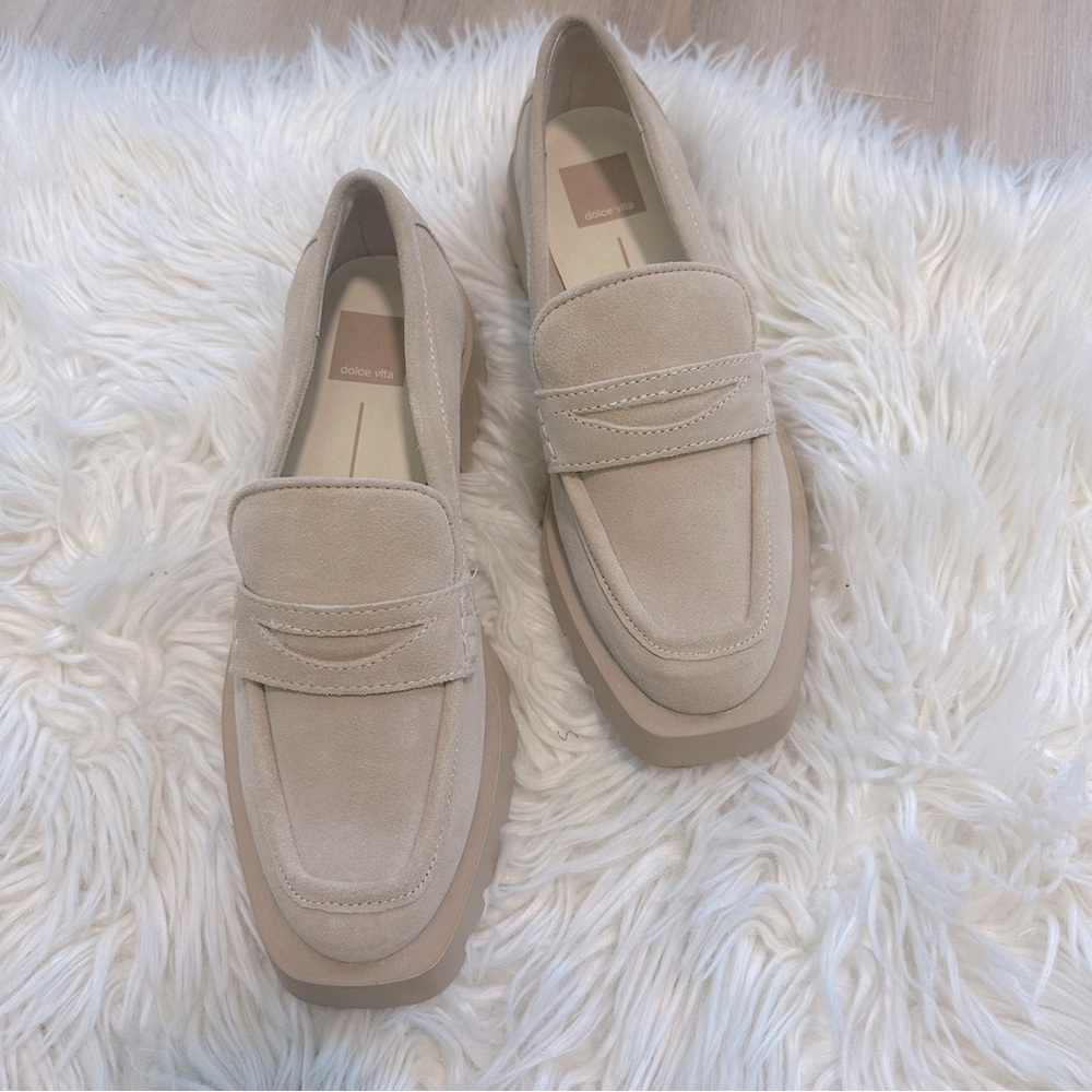 Dolce Vita Blush Nude Suede Chunky Loafers - Picture 6 of 9